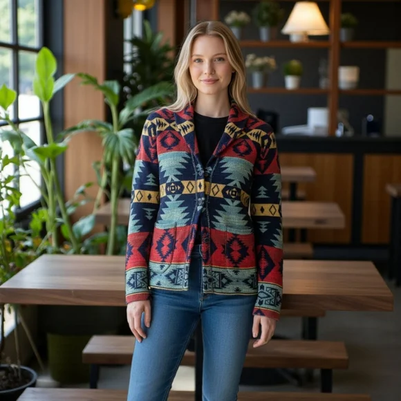 Ralph Lauren Denim & Supply Aztec Design Southwestern Cotton Cardigan Size Large - Picture 4 of 13